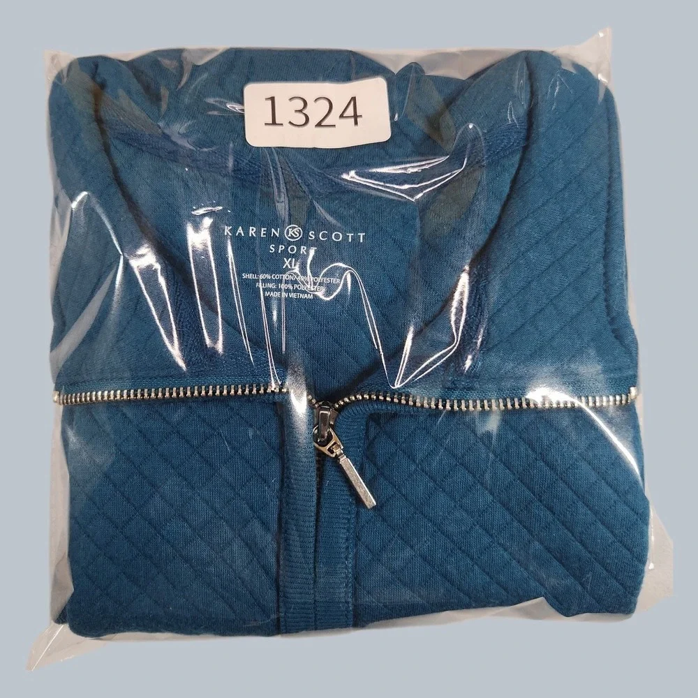 Karen Scott Sport Quilted Vest Women XL Blue Full Zip Sleeveless Mock Neck
